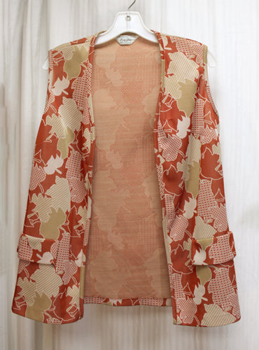 Vintage 70's - Lady Blair - Burnt Orange & Tans Leaf Print Tunic Vest - See Measurements 18