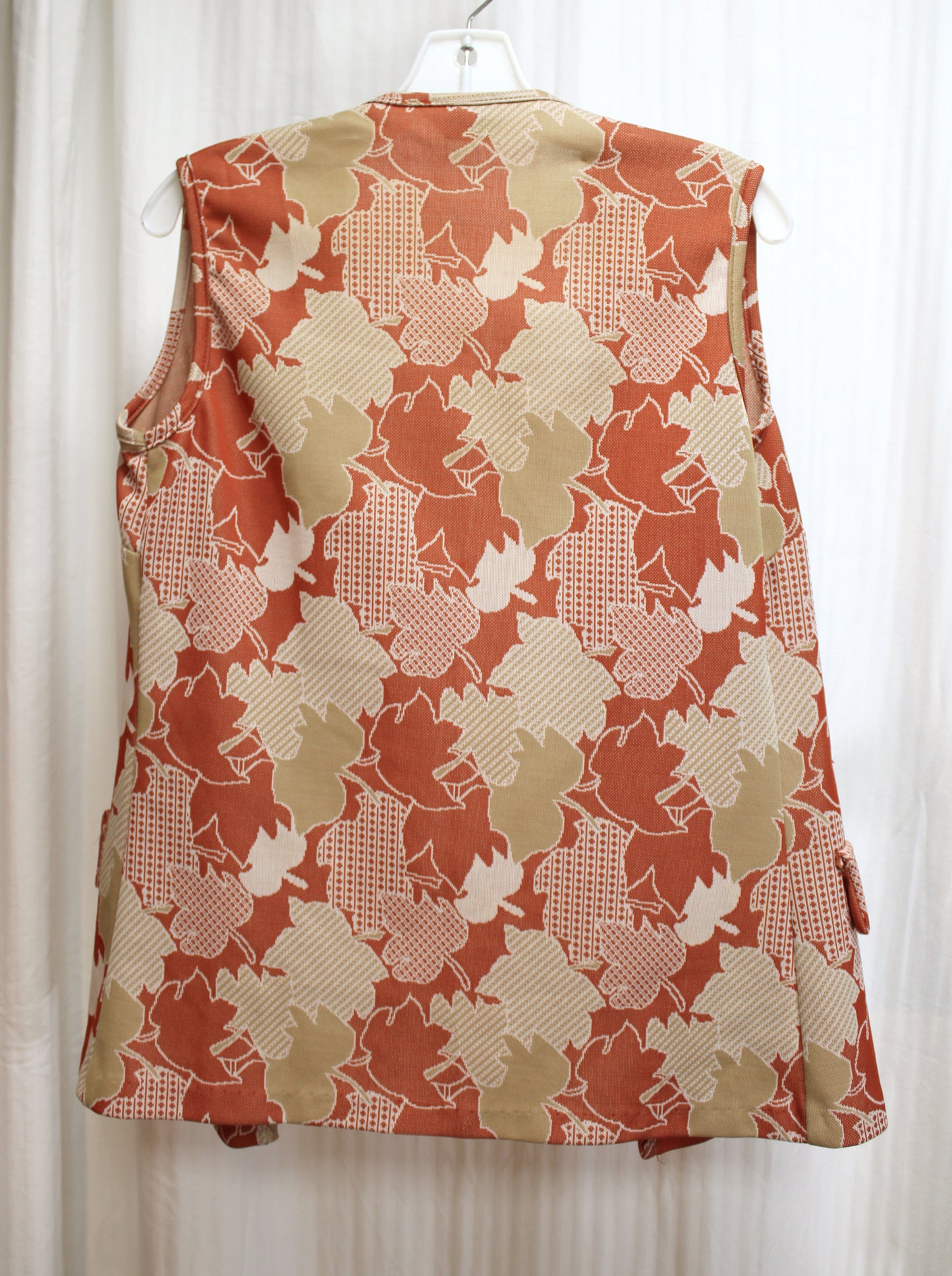 Vintage 70's - Lady Blair - Burnt Orange & Tans Leaf Print Tunic Vest - See Measurements 18" Chest (pit to pit)