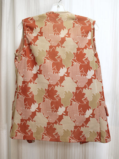 Vintage 70's - Lady Blair - Burnt Orange & Tans Leaf Print Tunic Vest - See Measurements 18" Chest (pit to pit)