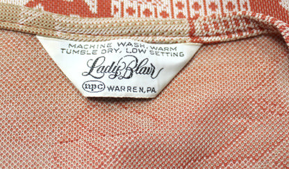 Vintage 70's - Lady Blair - Burnt Orange & Tans Leaf Print Tunic Vest - See Measurements 18" Chest (pit to pit)