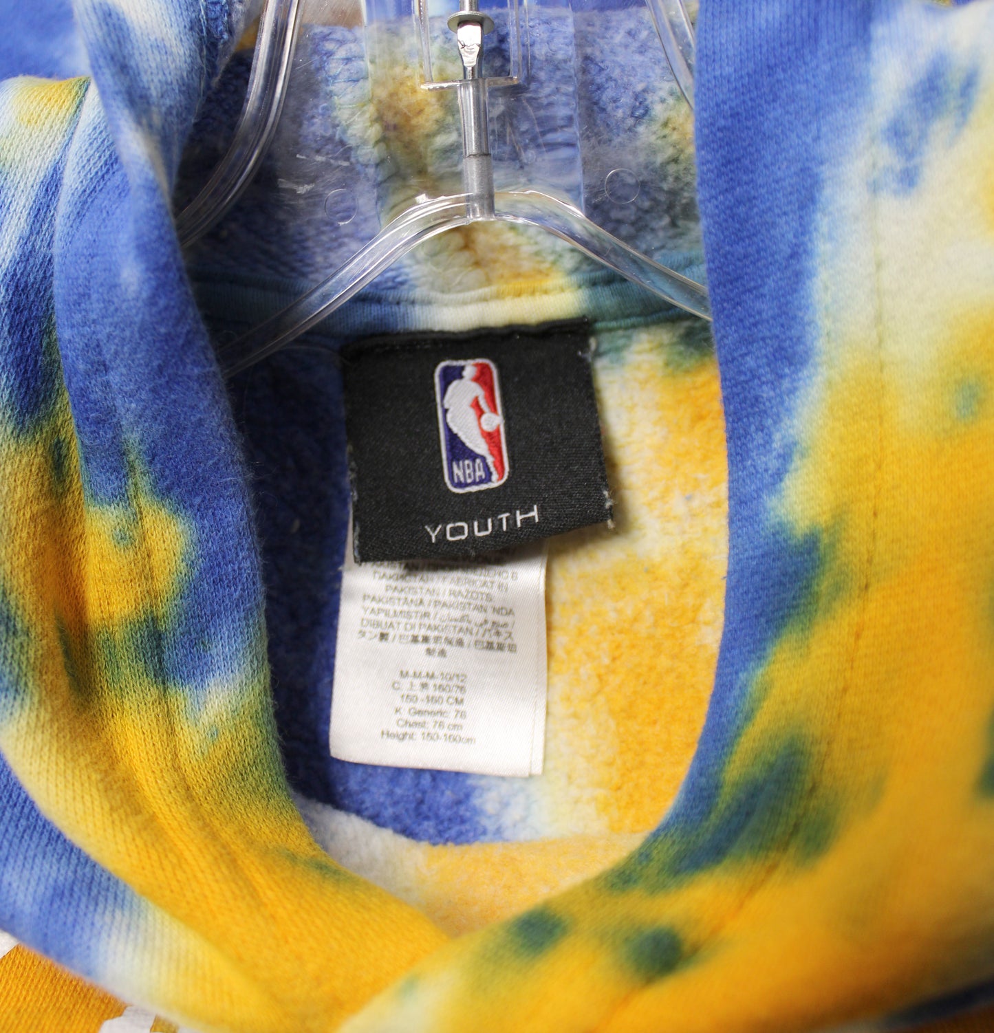NBA - Golden Gate Warriors - Yellow, Blue & White Tie Dye 2-Sided & Sleeves Graphic Pullover Hoodie - Size M (YOUTH SIZING)
