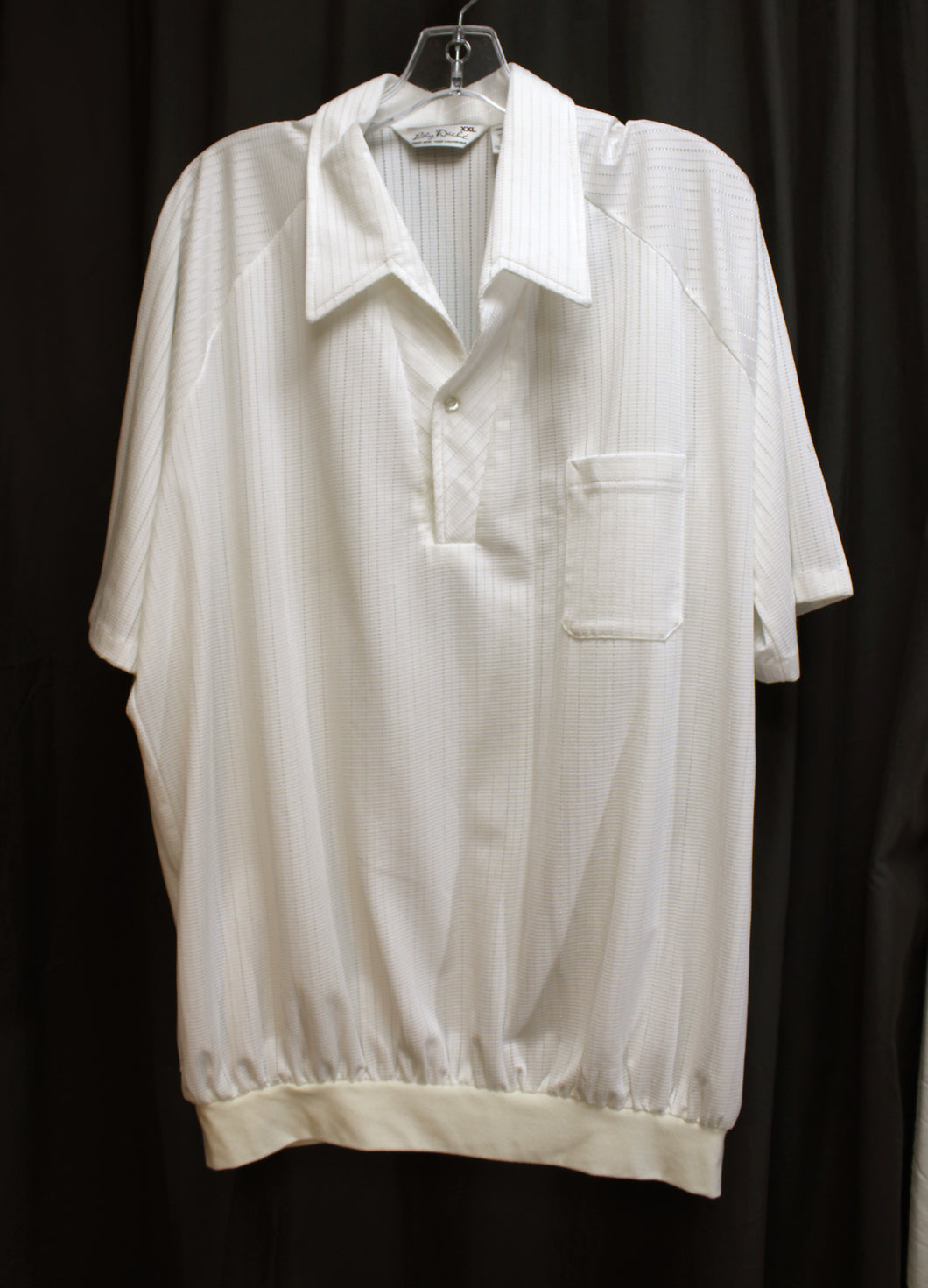 Men's Vintage- Lilly Dache - White Perforated V-Neck Collared Shirt w/ Waist Band - Size XXL