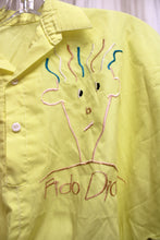 Load image into Gallery viewer, Vintage 80&#39;s - Fido Dido Embroidered  Yellow Tie Front Short Dolman Sleeve Crop Top - Size M (approx)