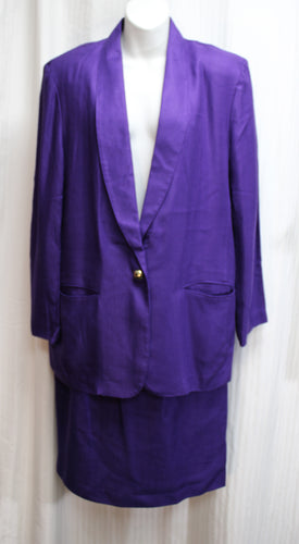 Vintage - Norton McNaughton - Royal Purple 2 Pc Oversized Boxy Blazer Skirt Suit - Size 8 (Vintage- See Measurements)