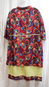 Handmade 2 Pc Peacock Print Tunic w/ Matching Faux Wrap Maxi Skirt - Size XL (approx, See Measurements)
