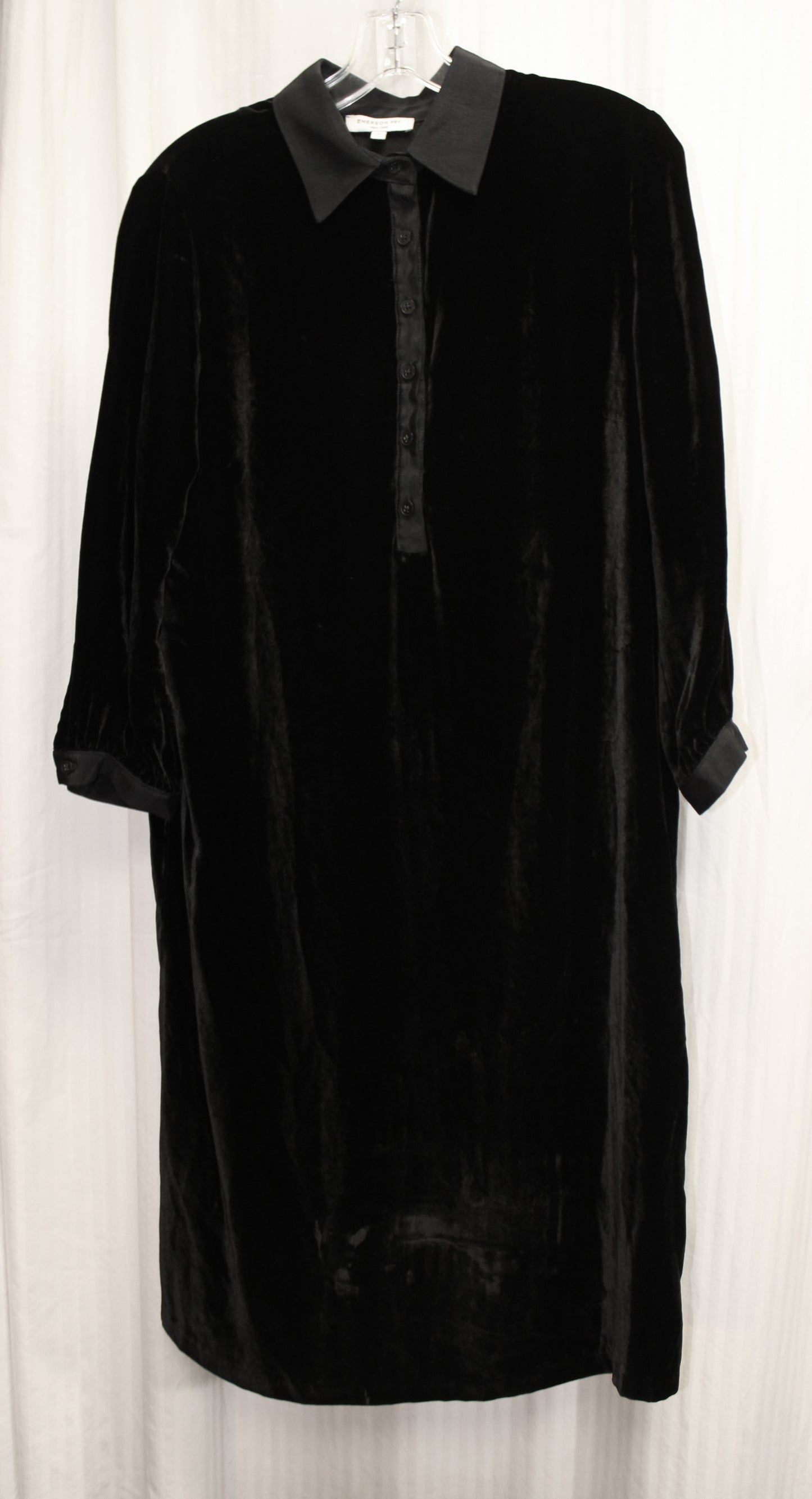 Emerson Fry - Black Velvet Collared, 3/4th Sleeve, Half Button Placket Shirt Dress - Size 6