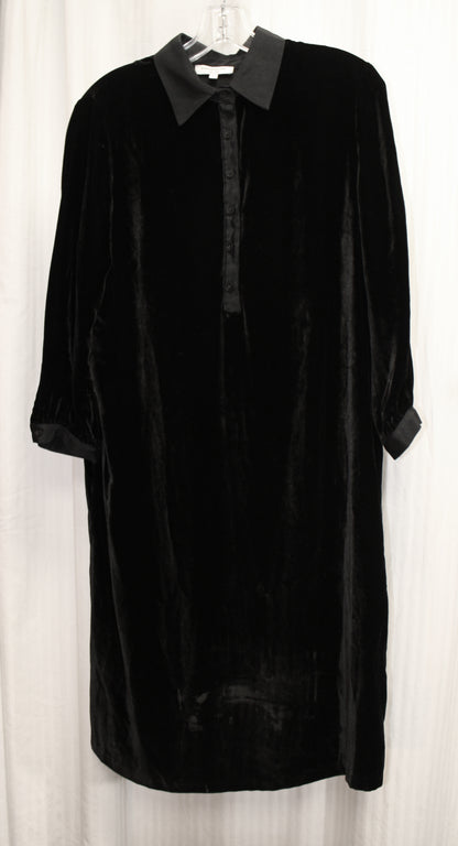 Emerson Fry - Black Velvet Collared, 3/4th Sleeve, Half Button Placket Shirt Dress - Size 6