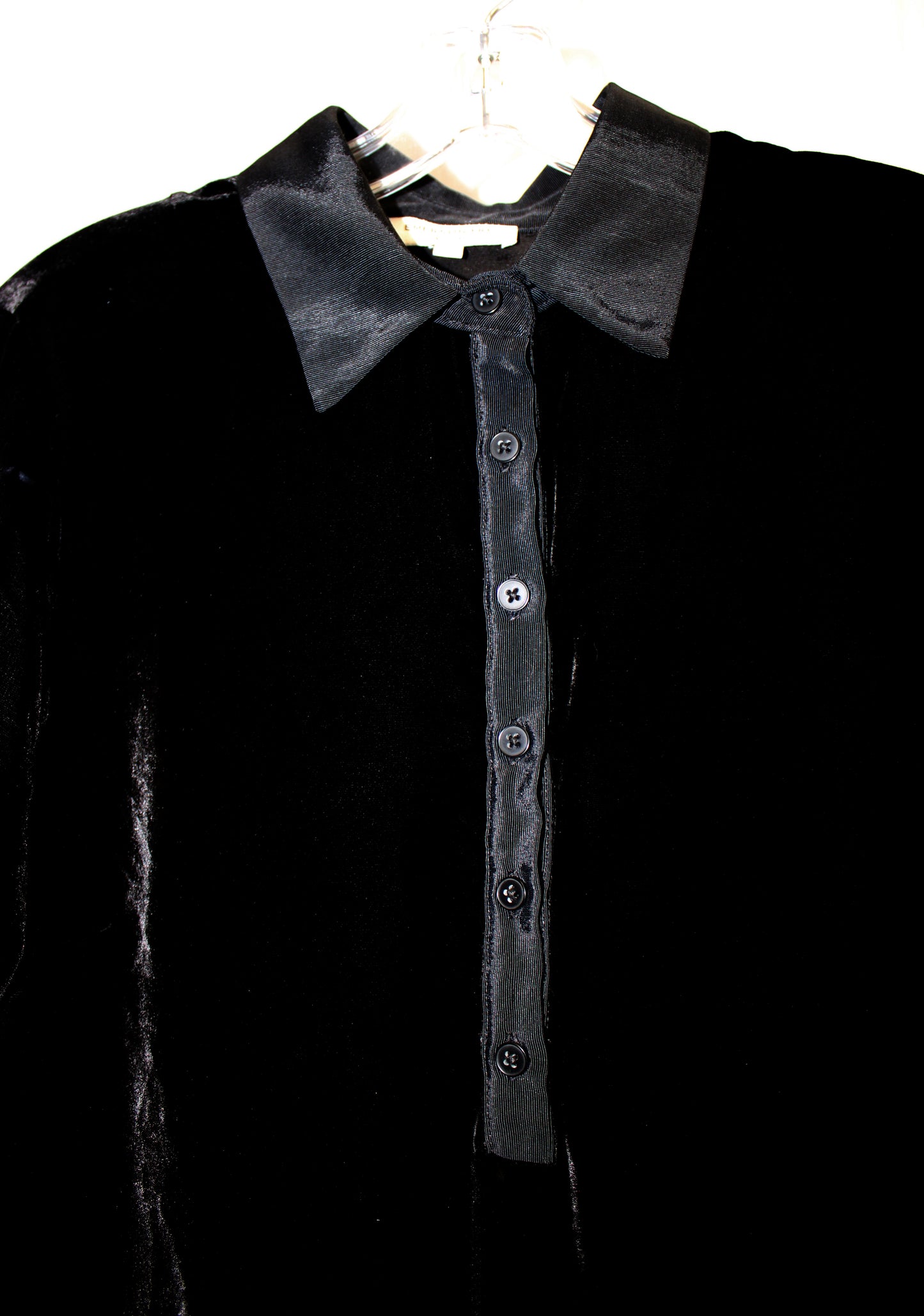Emerson Fry - Black Velvet Collared, 3/4th Sleeve, Half Button Placket Shirt Dress - Size 6
