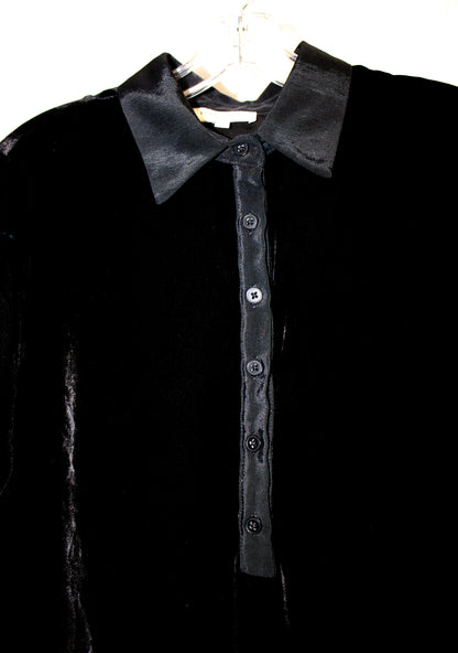 Emerson Fry - Black Velvet Collared, 3/4th Sleeve, Half Button Placket Shirt Dress - Size 6