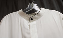 Load image into Gallery viewer, Men&#39;s Pavo by Lastrada - White w/ Black Piping, Collarless Hidden Button Placket Shirt - Size 2XL