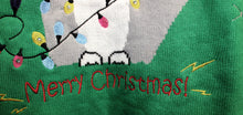 Load image into Gallery viewer, Holiday Time - Holiday/Ugly Christmas, Merry Christmas Cat &amp; Holiday Lights, Green Pullover Christmas Sweater - Size S