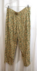 Vintage - Carole Little- 3PC Mustard & Taupe Abstract Stripe w/ Red and Green Floral - Boho Flowy Pants, Top & Long Sleeve Shirt Jacket - Size 16 (See Measurements)