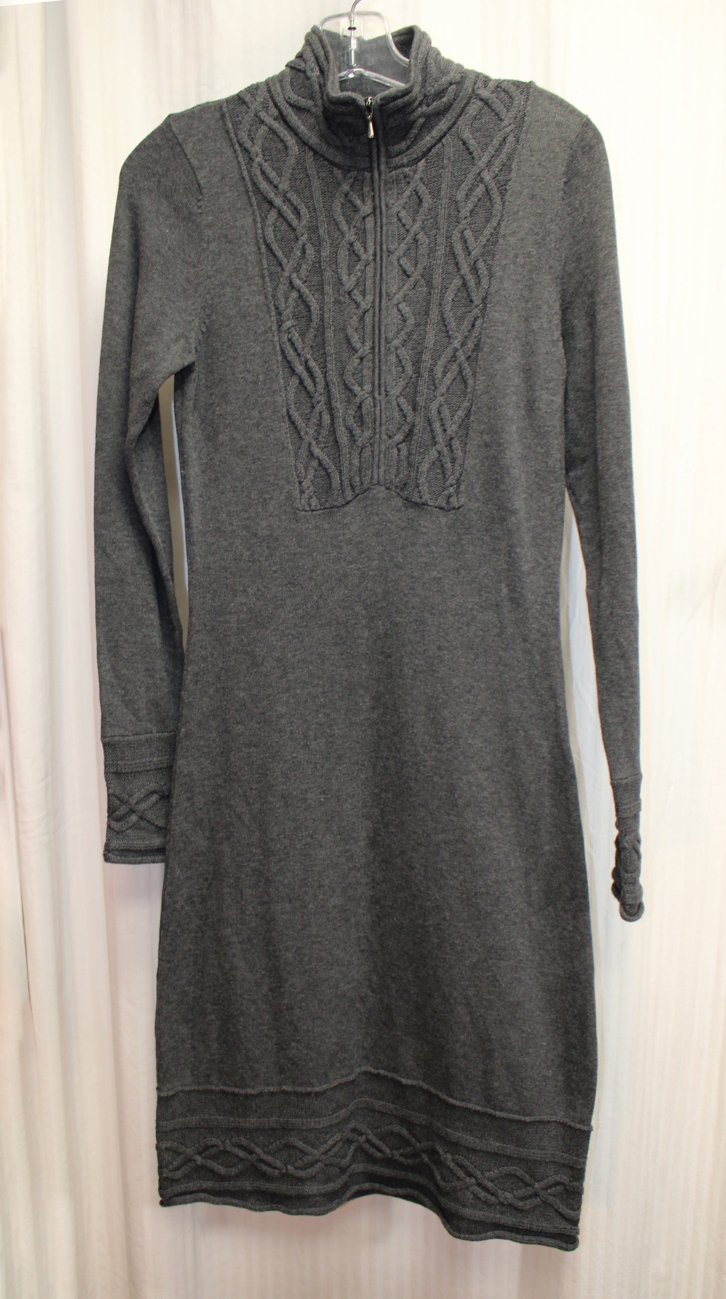 Athleta - Heathered Gray - Mock Neck, Half Zip, Knit Sweater Dress w/ Cable Knit Detailing - Size S