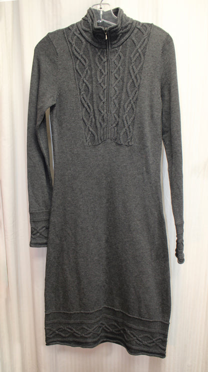 Athleta - Heathered Gray - Mock Neck, Half Zip, Knit Sweater Dress w/ Cable Knit Detailing - Size S