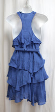 Load image into Gallery viewer, SS - Blue Lightweight Racerback Tiered Flowy Ruffle Mini Dress w/ Tie Belt/Scarf - Size S