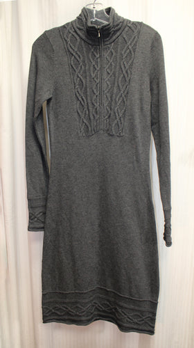 Athleta - Heathered Gray - Mock Neck, Half Zip, Knit Sweater Dress w/ Cable Knit Detailing - Size S