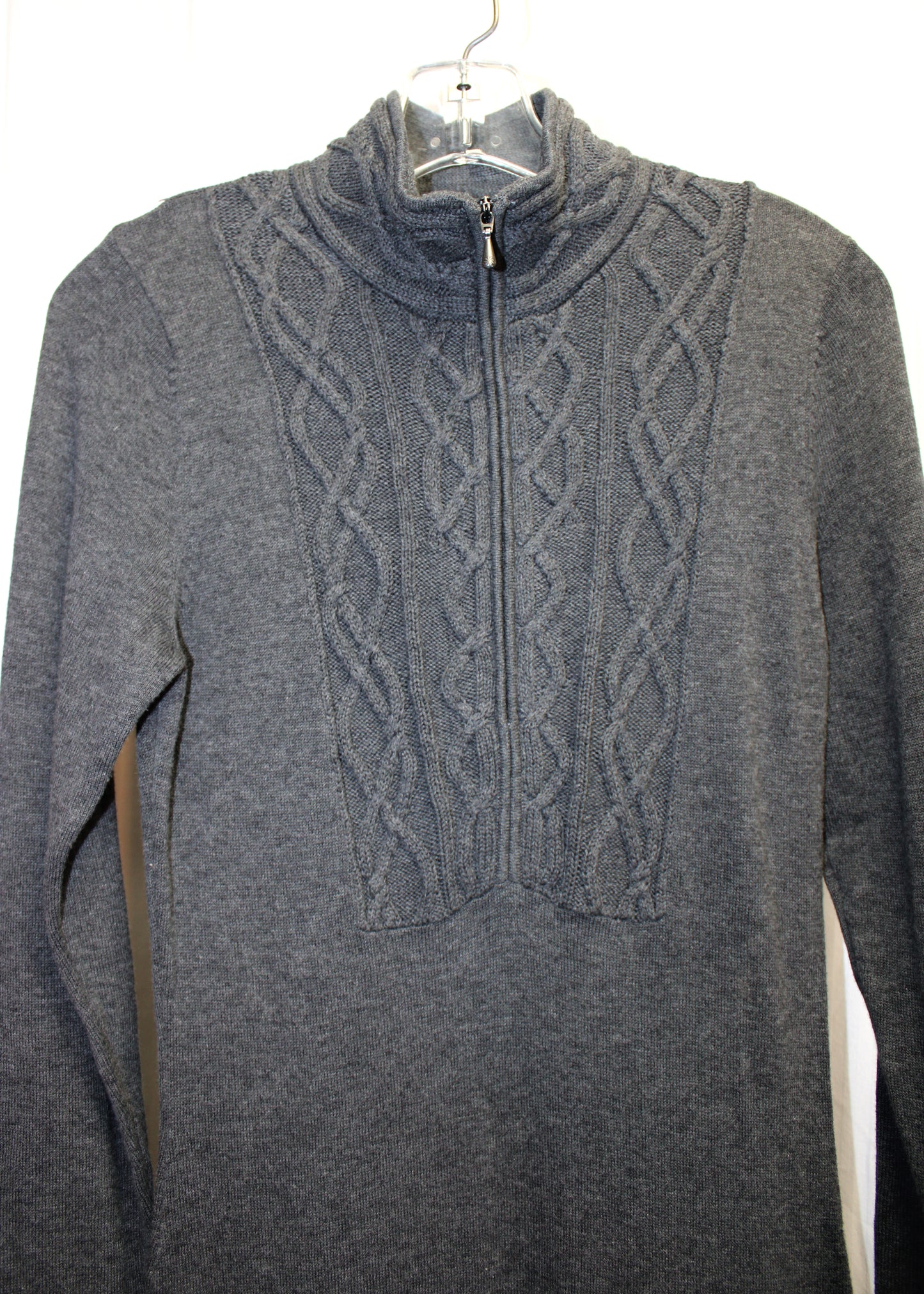 Athleta - Heathered Gray - Mock Neck, Half Zip, Knit Sweater Dress w/ Cable Knit Detailing - Size S