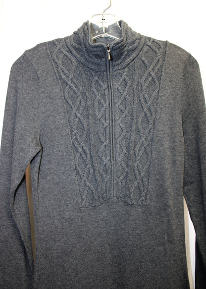 Athleta - Heathered Gray - Mock Neck, Half Zip, Knit Sweater Dress w/ Cable Knit Detailing - Size S