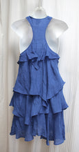 Load image into Gallery viewer, SS - Blue Lightweight Racerback Tiered Flowy Ruffle Mini Dress w/ Tie Belt/Scarf - Size S