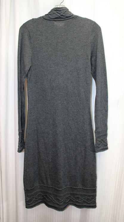 Athleta - Heathered Gray - Mock Neck, Half Zip, Knit Sweater Dress w/ Cable Knit Detailing - Size S