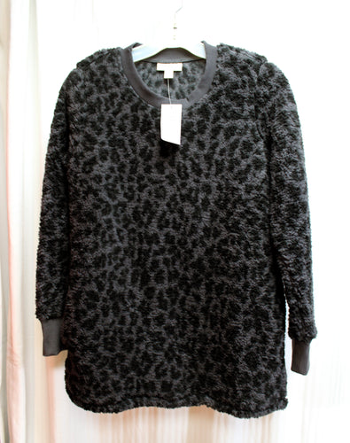 Style & Co. - Gray & Black - Cozy Sherpa Leopard Print Pullover Tunic - Size XS (w/ TAGS)