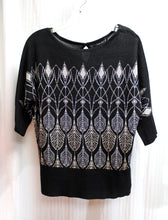 Load image into Gallery viewer, White House, Black Market - Black, Silver &amp; Gold Metallic Design 3/4th Sleeve Sweater Top - Size S