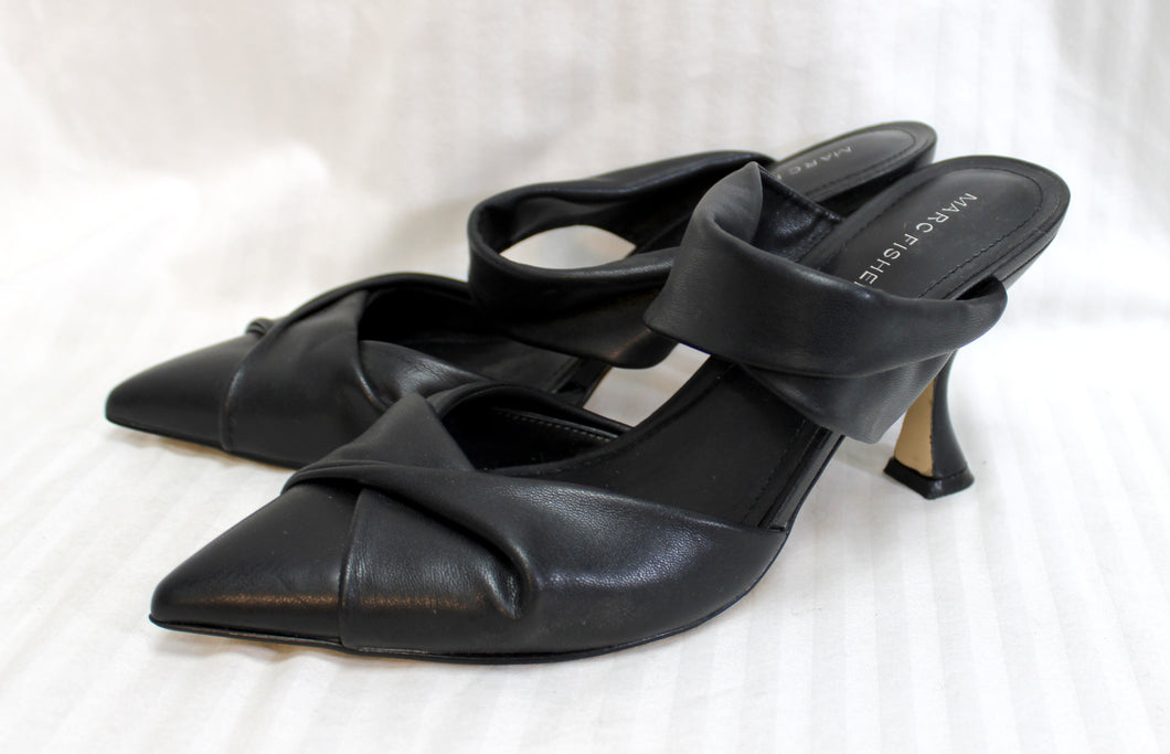 Marc Fisher - Black Leather Pointed Toe Heeled Mules - Size 11M