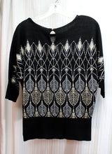 Load image into Gallery viewer, White House, Black Market - Black, Silver &amp; Gold Metallic Design 3/4th Sleeve Sweater Top - Size S