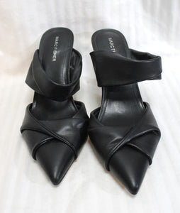 Marc Fisher - Black Leather Pointed Toe Heeled Mules - Size 11M
