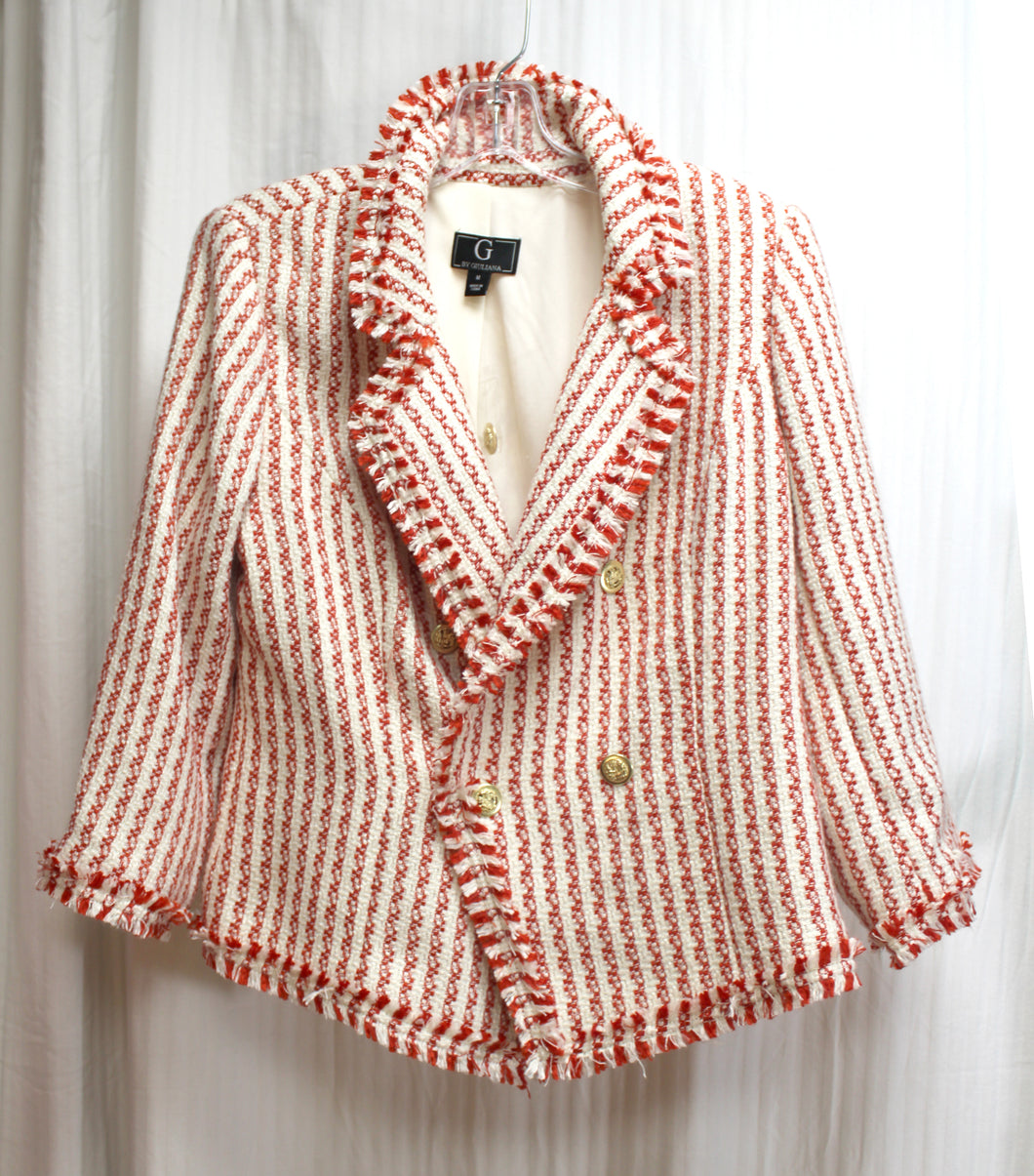G by Giuliana - Red & white Stripe 3/4th Sleeves, Tweed Blazer - Size M