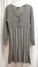 Load image into Gallery viewer, Venus - Gray, Stripe Texture Flare Skirt, Long Sleeve Sweater Dress - Size M