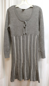 Venus - Gray, Stripe Texture Flare Skirt, Long Sleeve Sweater Dress - Size M