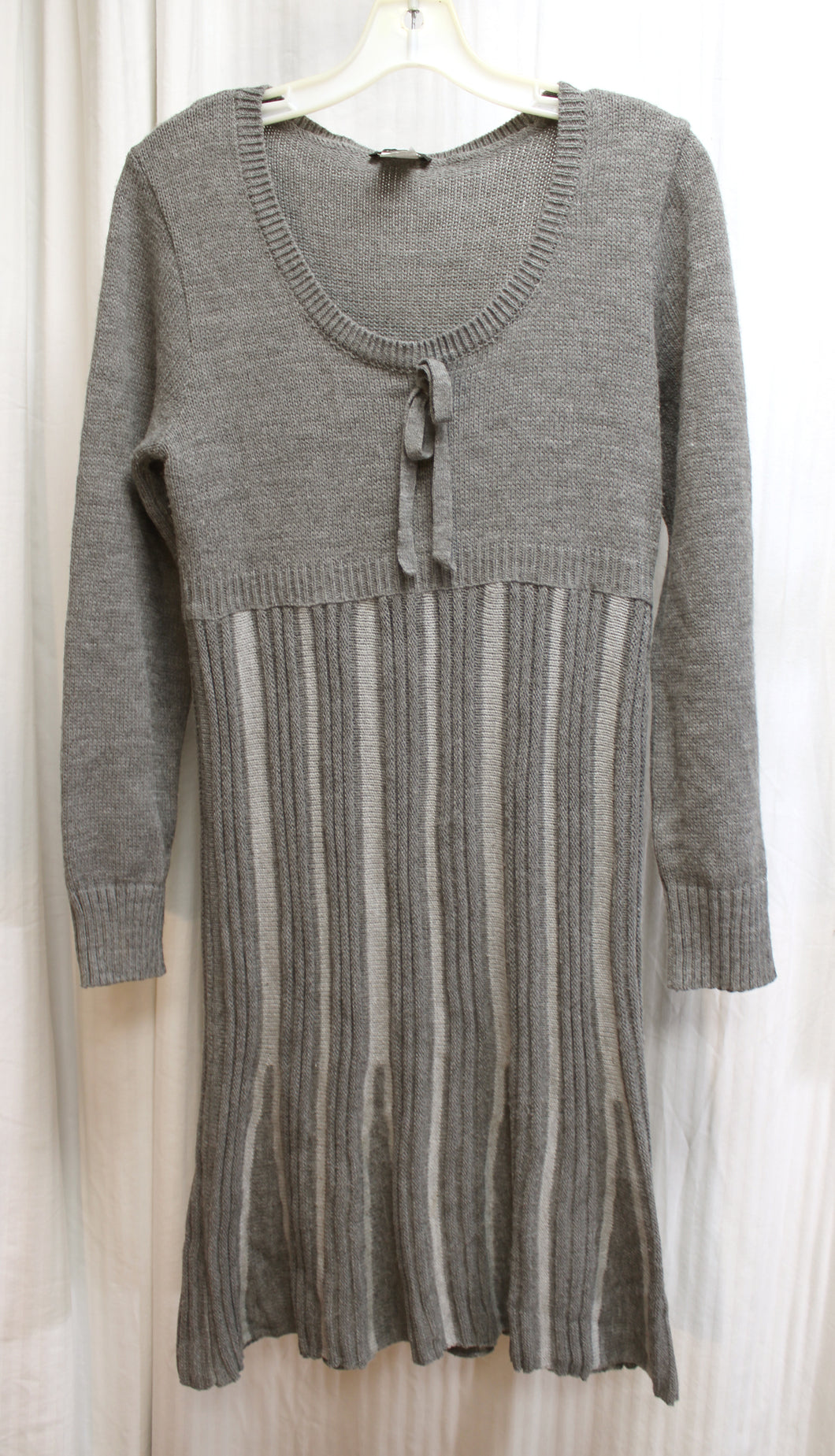 Venus - Gray, Stripe Texture Flare Skirt, Long Sleeve Sweater Dress - Size M