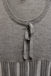 Venus - Gray, Stripe Texture Flare Skirt, Long Sleeve Sweater Dress - Size M