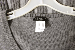 Venus - Gray, Stripe Texture Flare Skirt, Long Sleeve Sweater Dress - Size M