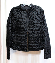 Load image into Gallery viewer, Fabletics - &quot;Paola&quot; Black Velvet Flock Roses, Zip Front Quilted Jacket - Size M