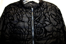Load image into Gallery viewer, Fabletics - &quot;Paola&quot; Black Velvet Flock Roses, Zip Front Quilted Jacket - Size M
