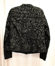 Load image into Gallery viewer, Fabletics - &quot;Paola&quot; Black Velvet Flock Roses, Zip Front Quilted Jacket - Size M