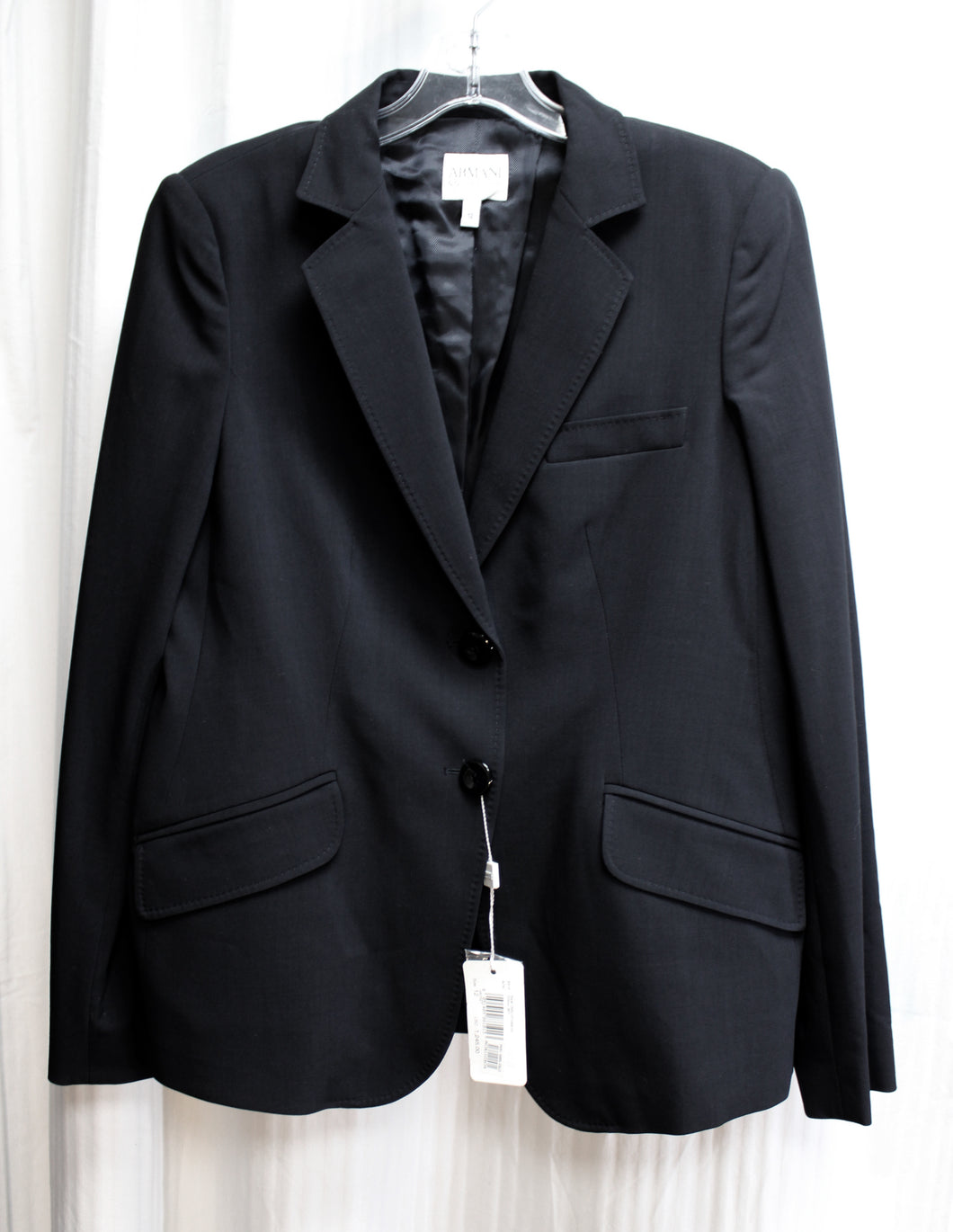Armani Collezione - Light Weight Virgin Wool Black 2 Button Blazer Jacket- Size 12 w/ Tags