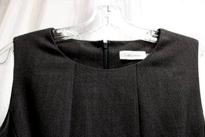 Calvin Klein - Gray, Black & White Sleeveless Midi Dress w/ Belt - Size 4