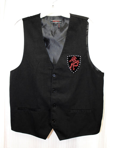 Men's Vintage - Patroncito - Black Western Goth, Rhinestone Stallion Embroidery Emblem & Filigree Back Vest - Size L