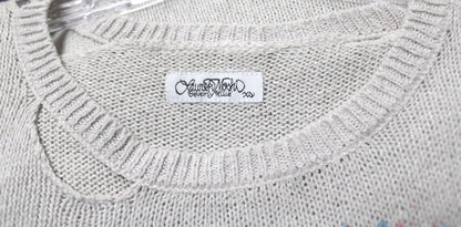 Lauren Moshi Beverly Hills - Beige Distressed Mohawk Skull "Toxic" Pullover Sweater - Size XS