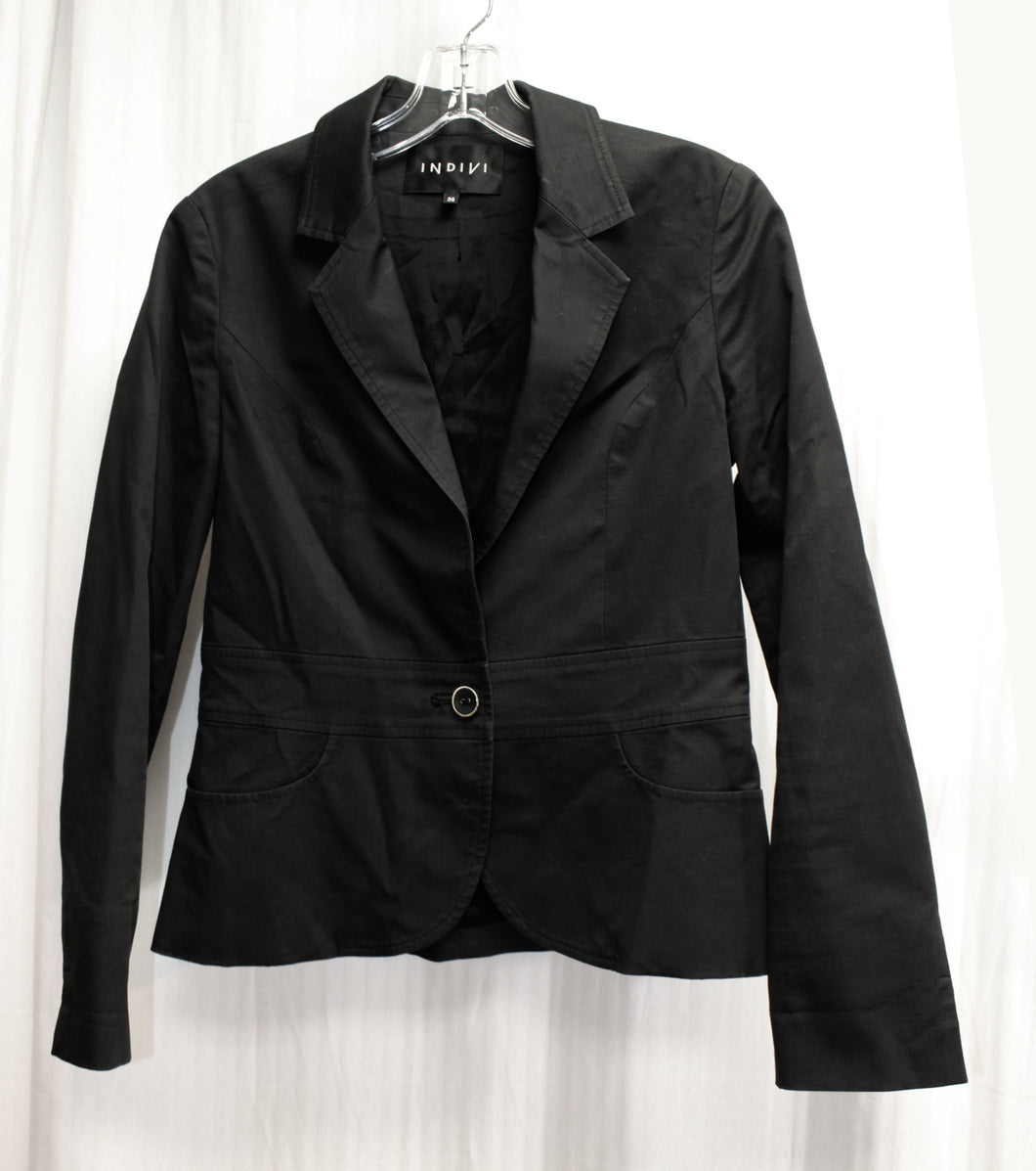 Indivi - Black One Button Cotton Blazer - Size 38 (US 8) See Measurements