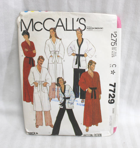 Vintage McCall's -7729, Misses and Men's Robe or Jacket & Pants - Size Medium