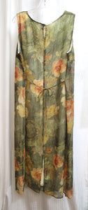 Vintage - Christy Lyn - Sleeveless Sheer over Lining Watercolor Roses Print Sheath Dress - Size 16
