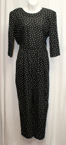 Vintage - Lois Snyder Dani Max - Black w/ Abstract Print 1/2 Sleeve Jumpsuit - Size 4 (Vintage Sizing, See Measurements)