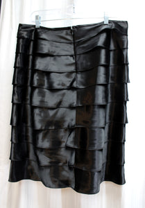 Scarlett Nite - Black Satin Scallop Layers Midi Skirt - Size 16