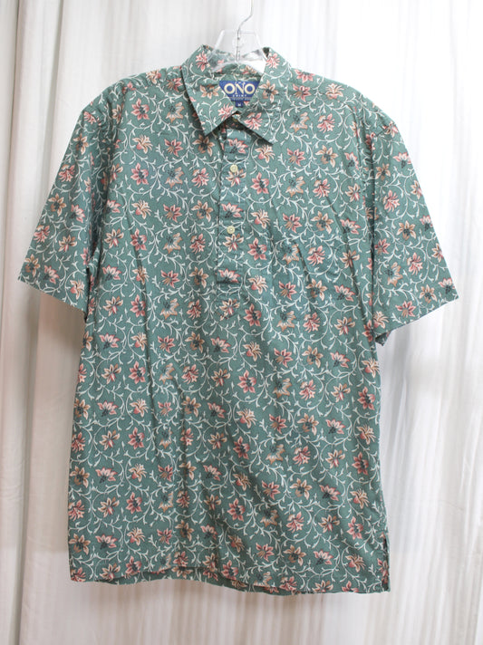 Men's Vintage - The One Shirt by Liberty House - Filagree Floral Print 1/2 Placket Pullover Aloha Shirt - Size M