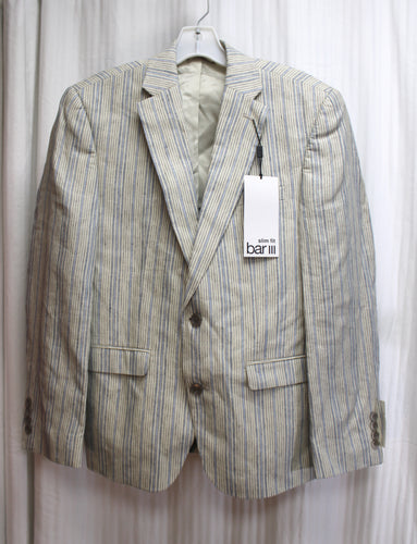 Men's -Bar III - Slim Fit Blue, Gray & Beige Stripe Linen Sports Coat - Size 38 Slim (w/ Tags)