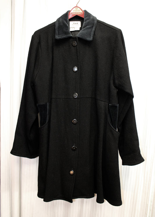 Flax by Jeanne Engelhart - Black Wool Swing Coat - Size S
